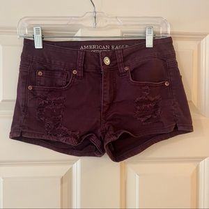 AEO Burgundy Maroon Stretch Shortie Shorts size 2
